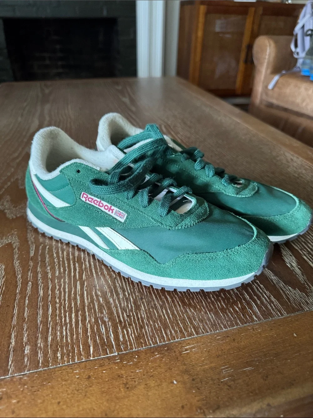 Reebok Green and White Low-Top Sneakers